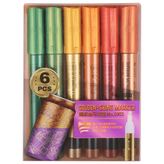 STA 6-farbige Goldglanz-Metallic-Lackmarker mit 2-mm-Spitze