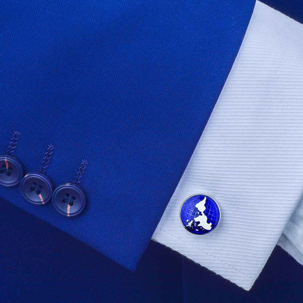 Deep Blue World Map Cufflinks for Men