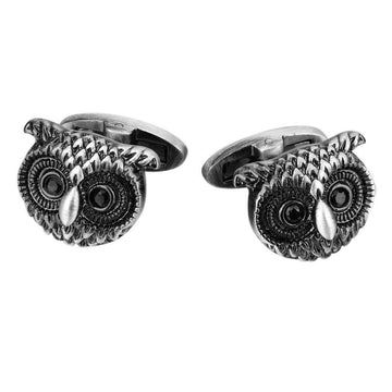 Owl-Shaped Antique Silver Cufflinks for Men