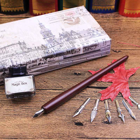 Juego de 6 puntas de tinta para pluma de caligrafía, pluma de inmersión de madera