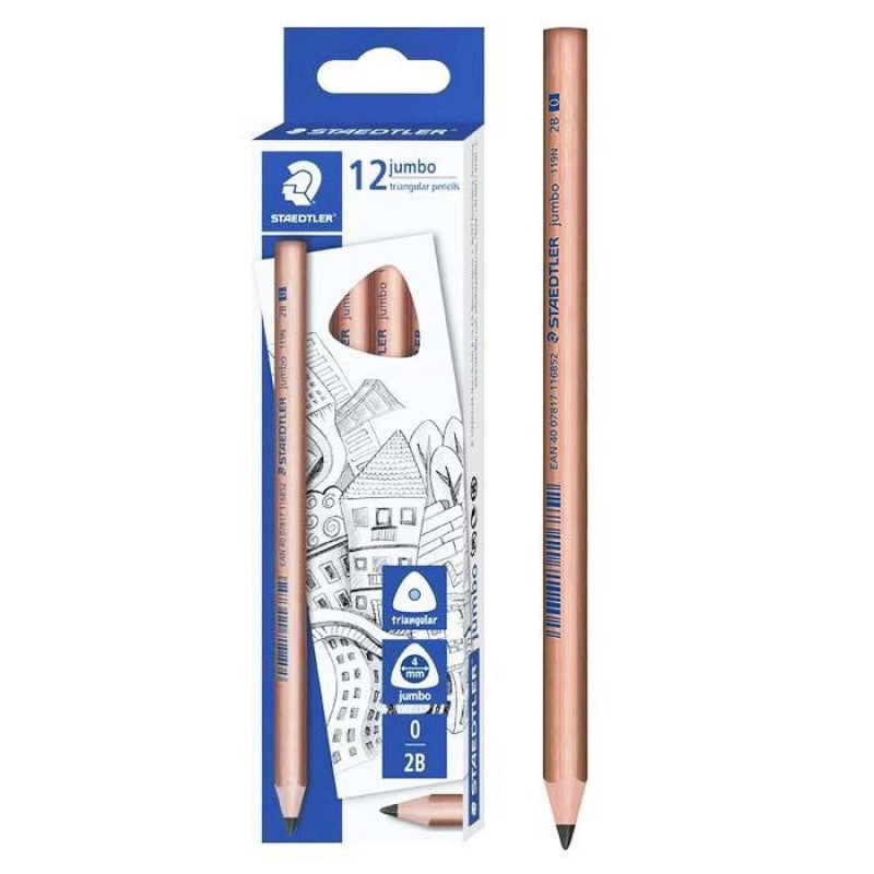 STAEDTLER naturtre Jumbo trekantet 2B blyant, 12 stk