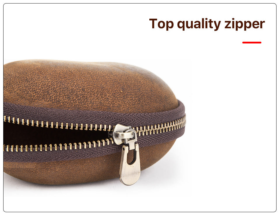 Genuine Crazy Horse Leather Coin Purse with Key Ring