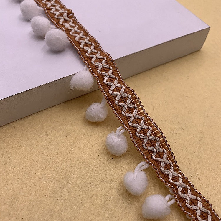 1.5cm Pom-Pom Trim for Clothing & Home Décor – 10 Yards Brown White