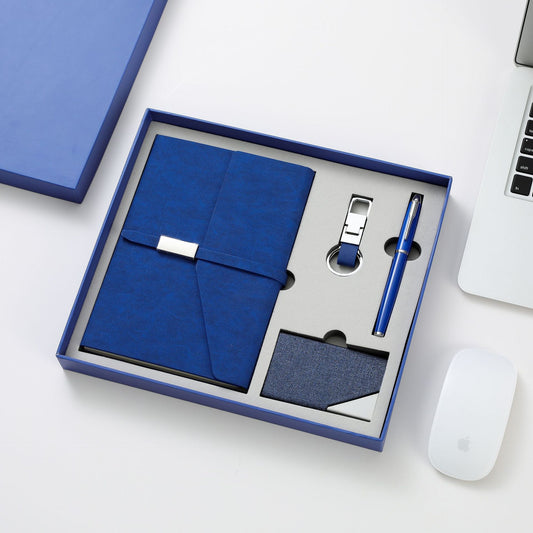 Premium Notebook Pen Keychain & Card Holder Gift Set Blue