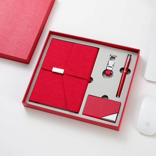 Premium Notebook Pen Keychain & Card Holder Gift Set Red
