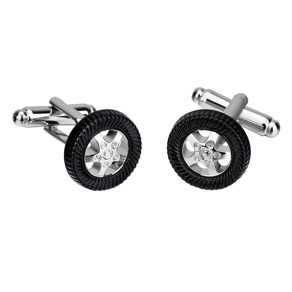 Unique Black Enamel Tire-Shaped Cufflinks