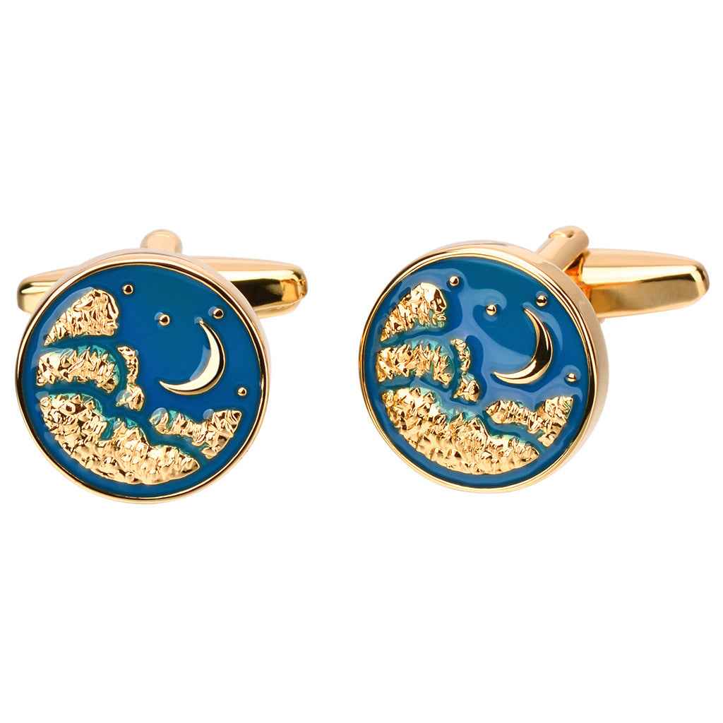 Elegant Blue Drip Moon Cufflinks for Men