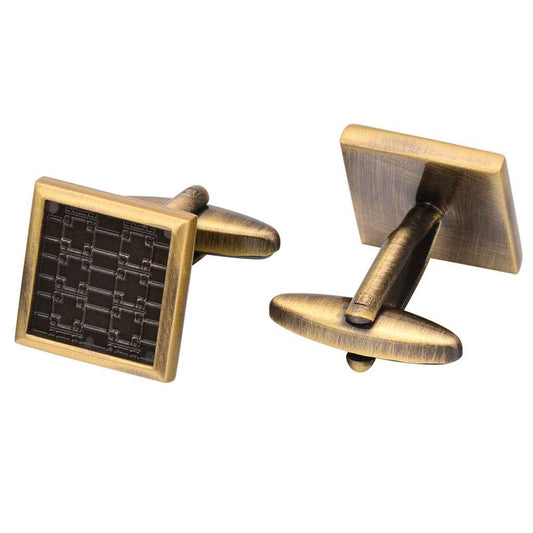 Antique Bronze Square Cufflinks – Vintage Engraved for Men