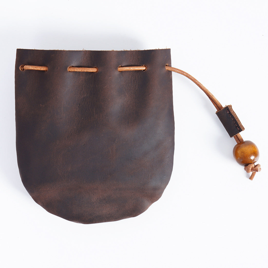 Leather Drawstring Coin Storage Pouch Coffee