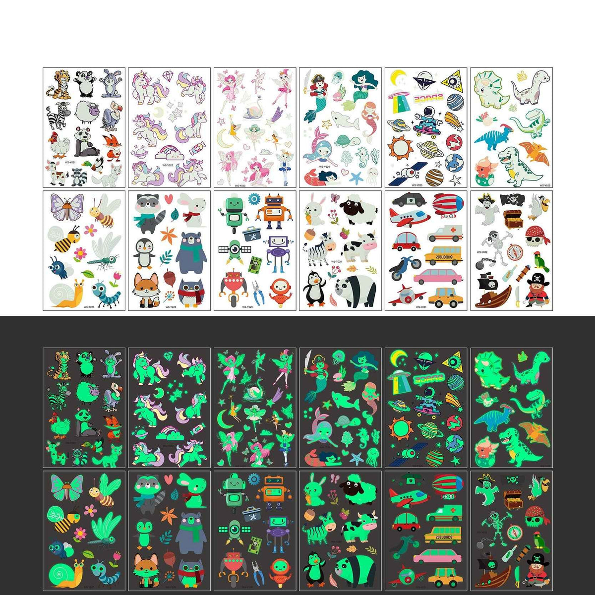 30 Sheets Luminous Tattoos for Kids Glow Party Supplies Birthday Gifts