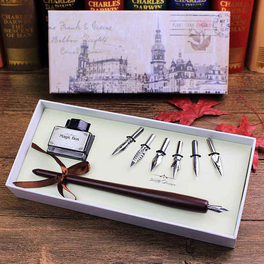 Juego de 6 puntas de tinta para pluma de caligrafía, pluma de inmersión de madera