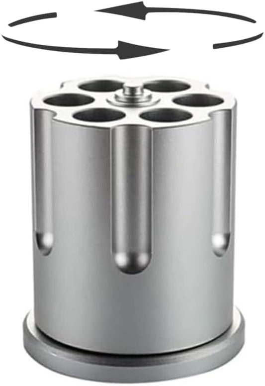 Aluminum Rotating Revolver Pen Holder with 6 Holes Silver