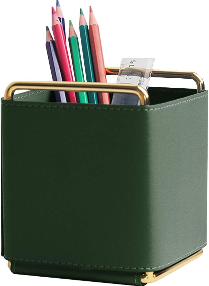 Stiftehalter aus Leder, quadratischer Schreibtisch-Organizer