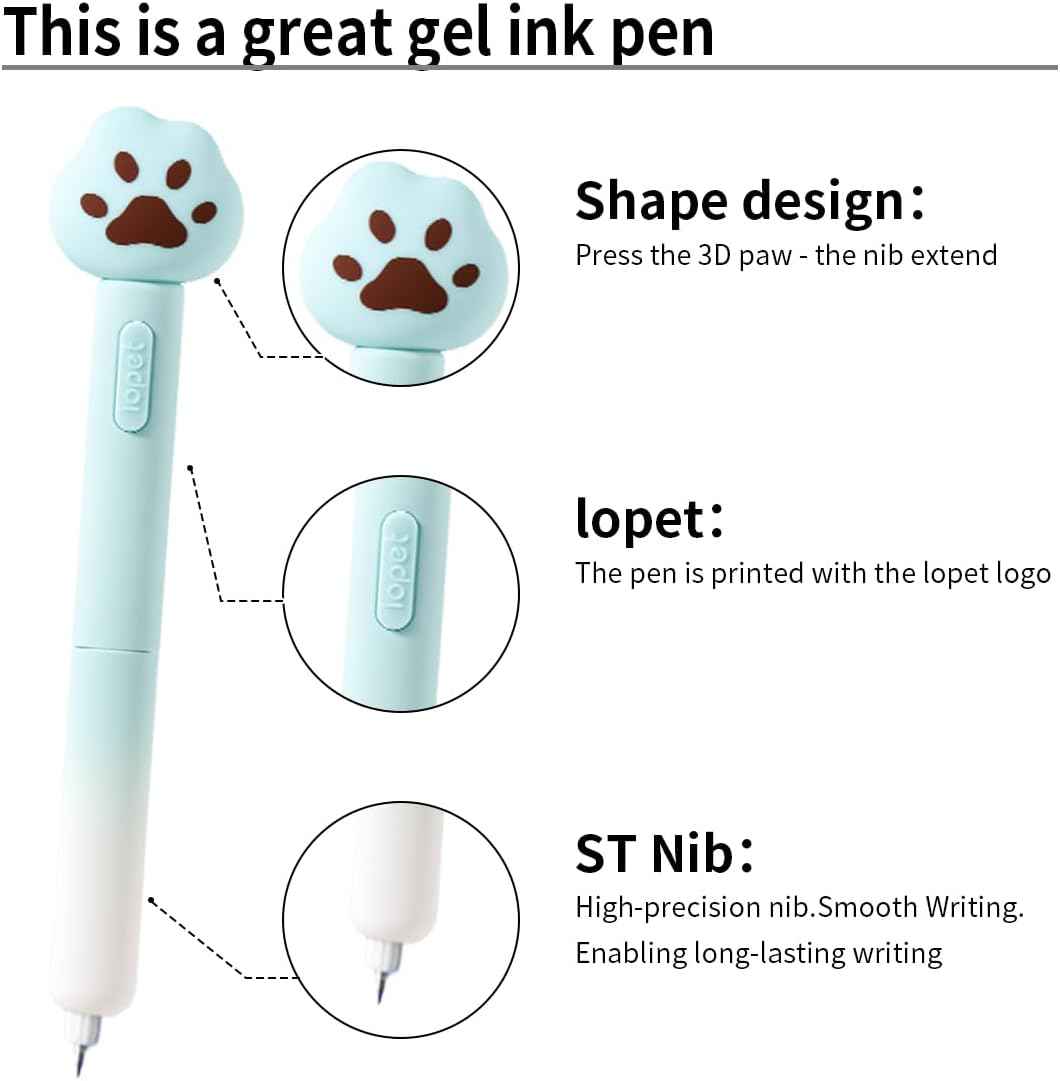 LOPET 4Pcs Soft Kitty Cat Paw Gel Ink Pens 0.5mm
