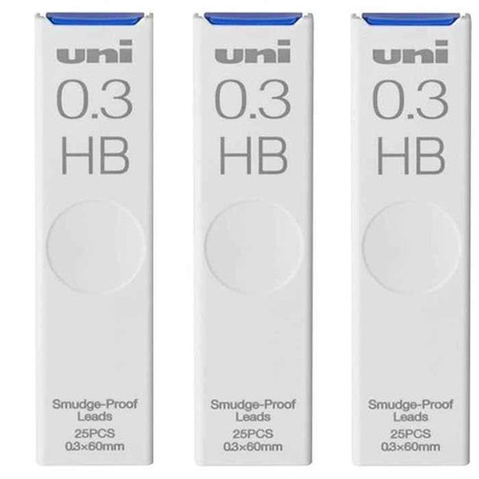 Uni Pencil Smudge-Proof Leads,0.3mm HB,3 Pack