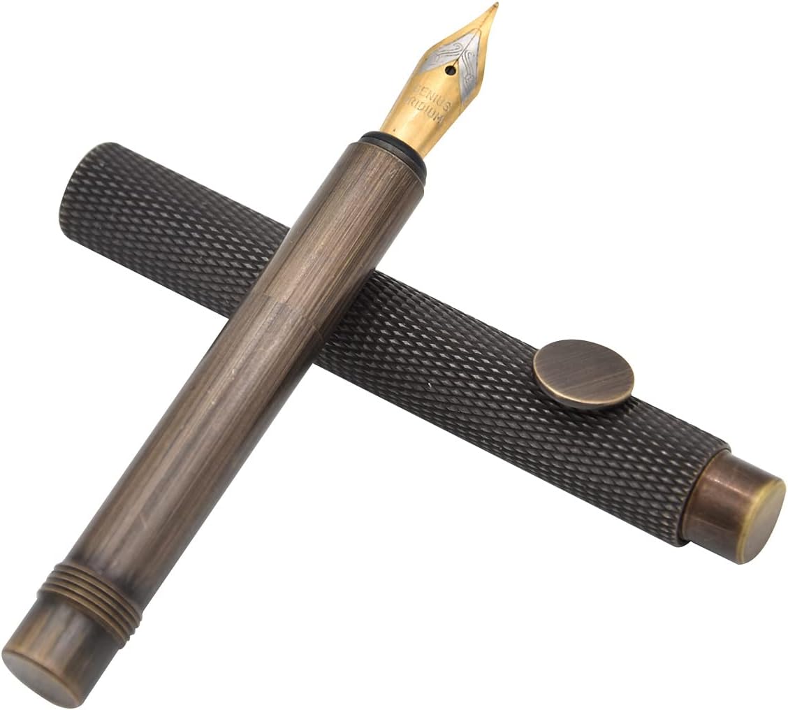 Stylo plume court de poche en métal en laiton rétro