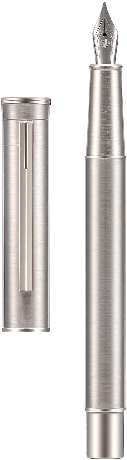 Füllfederhalter aus Edelstahl mit Konverter und Stiftetui aus Metall