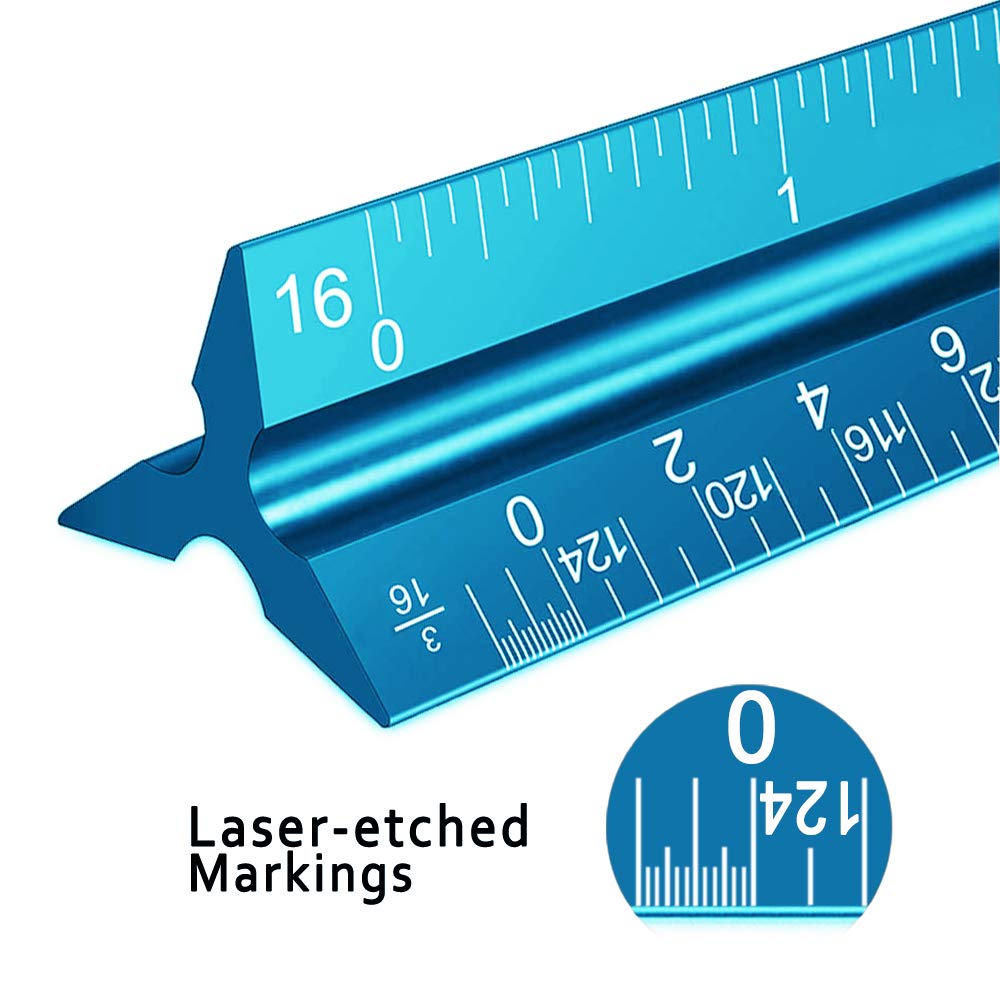 12" Architectural Scale Ruler Triangular Aluminum Blue