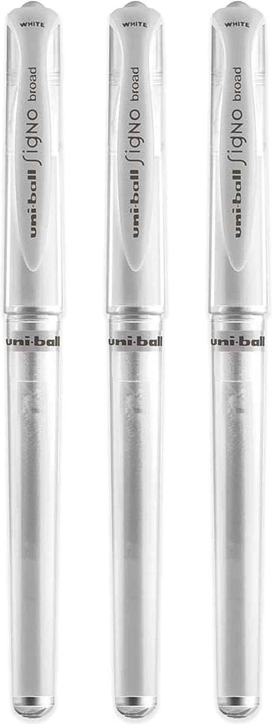 Uni-Ball UM 153 Signo Bolígrafo de gel de punta ancha, color blanco, paquete de 3