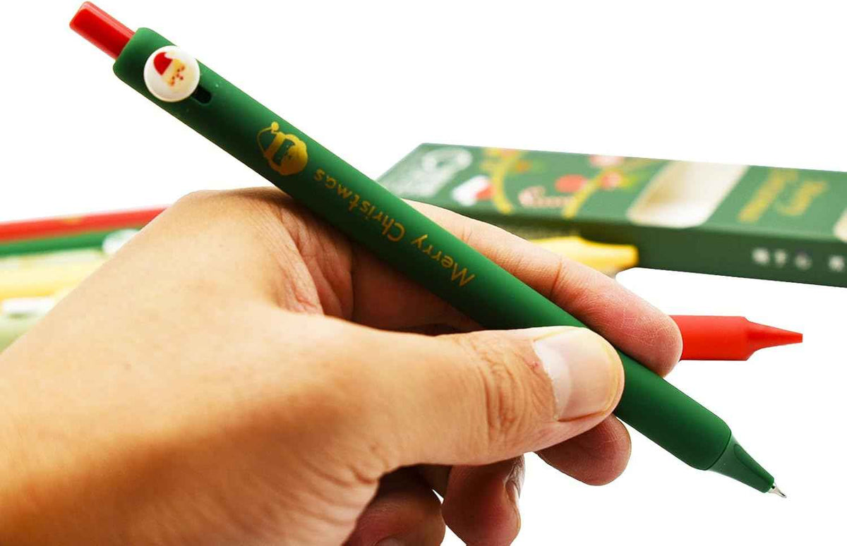 8Pcs Christmas Button Pens Retractable Xmas Print Gel Pens