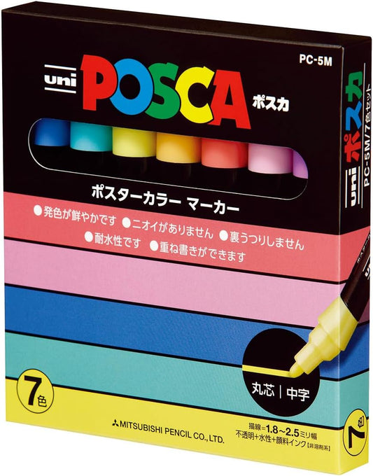 UNI POSCA PC-5M Posca Acrylfarben-Marker, 7 Farben