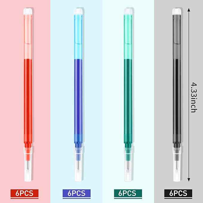 24pcs Erasable Gel Ink Pen Refills Fine Point 0.5 mm (Black,Red,Green,Blue)
