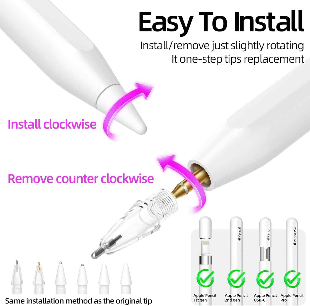 Replacement Tips for Apple Pencil Pro/USB-C/2nd Gen/1st Gen 6 Pack