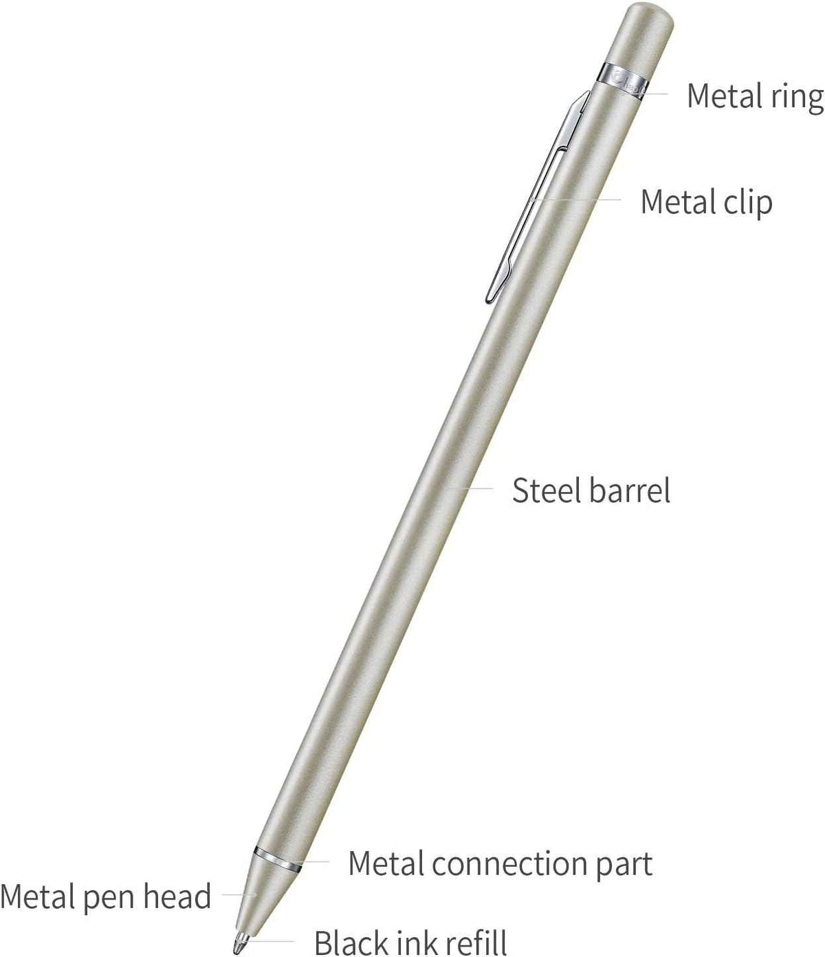 3 Pack Metal Ballpoint Pens with 6 Replaceable Refills (Black,White,Champagne)