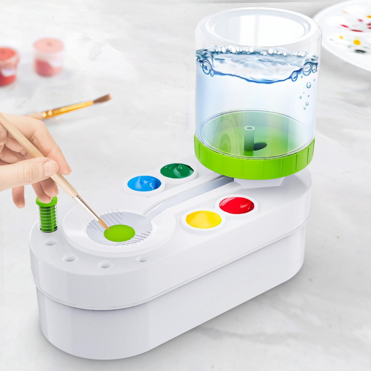 Brush Rinser Water Paint Cleaner Elliptic White-Green