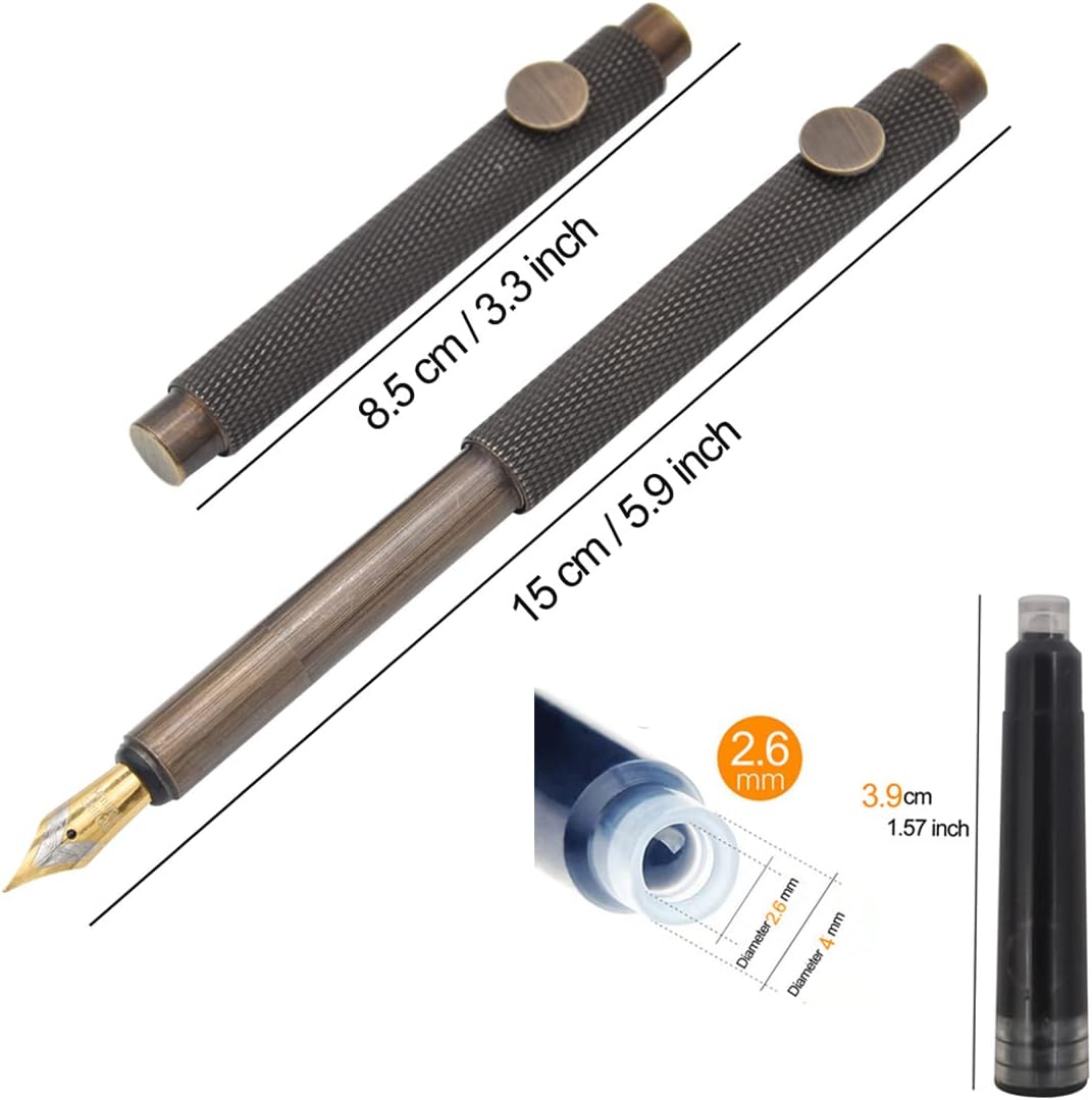 Stylo plume court de poche en métal en laiton rétro