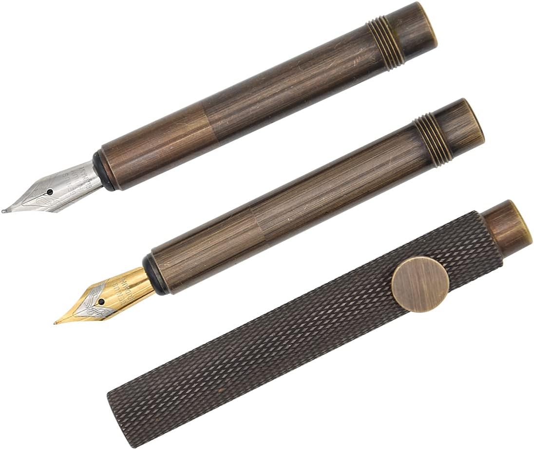 Stylo plume court de poche en métal en laiton rétro