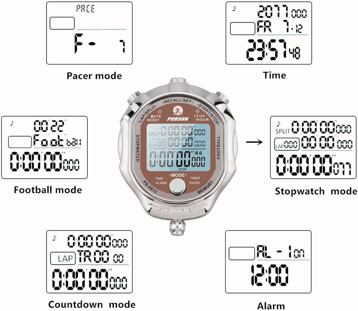 PURSUN PS-2013 Stopwatch Timer Metal 0.001 second