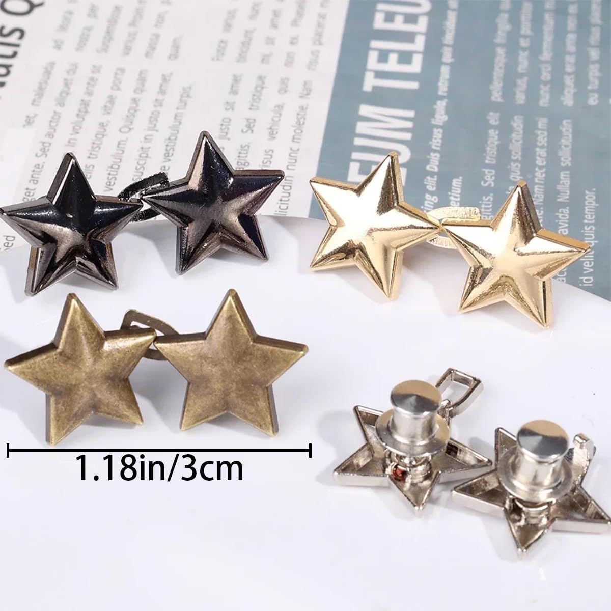 12 Set Star Adjustable No Sewing Required Stud Buttons