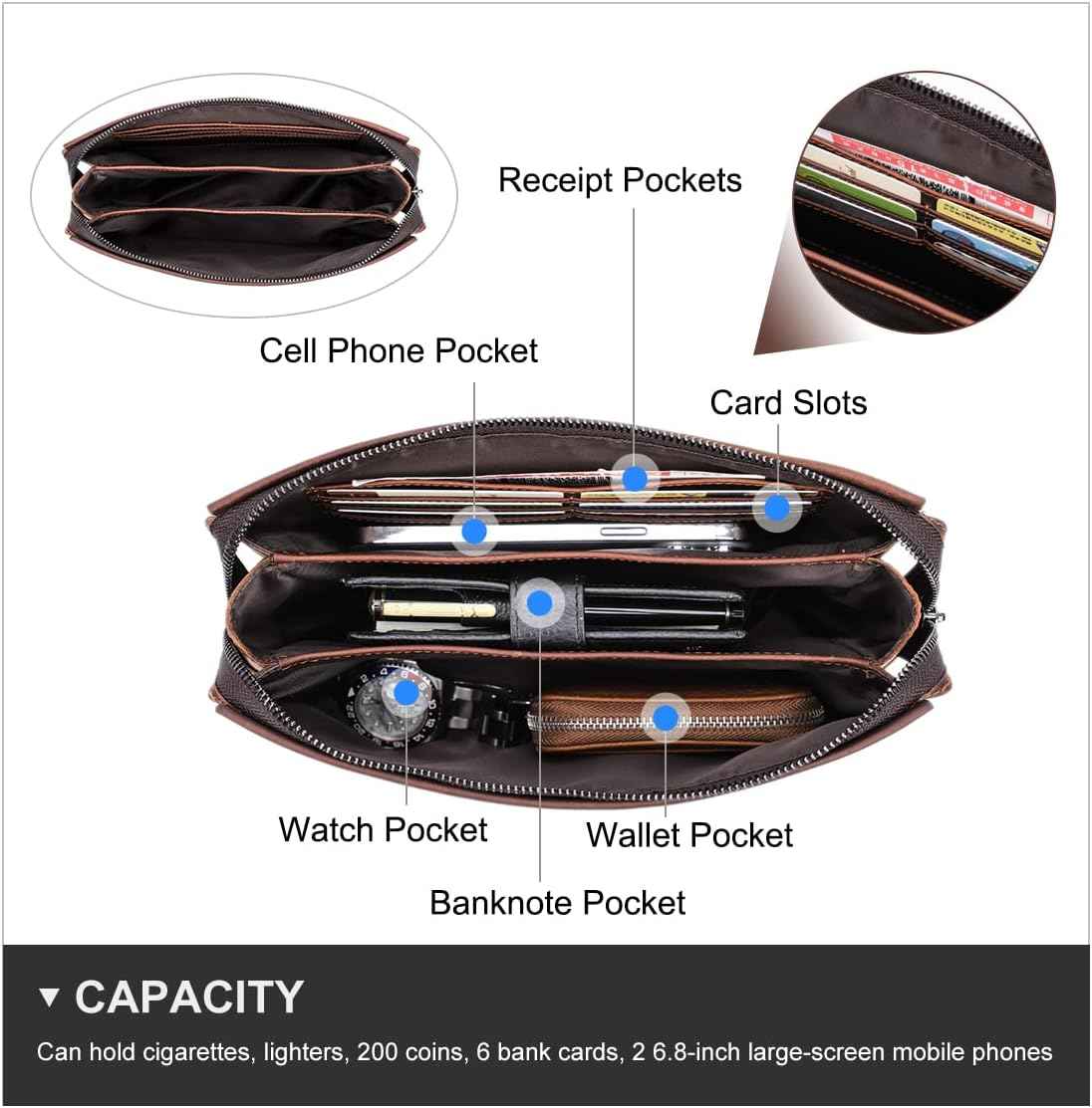 Genuine Leather Men Clutch Purse Bag Wallet Anti Theft