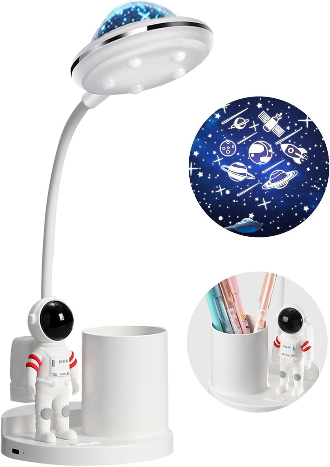 Astronaut Desk Lamp with Pen Holder for Kids,Projector Galaxy Night Light