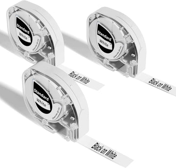 Etiketttape (12 mm X 4 m), svart på hvitt, for DYMO Letra Tag Phomemo P12