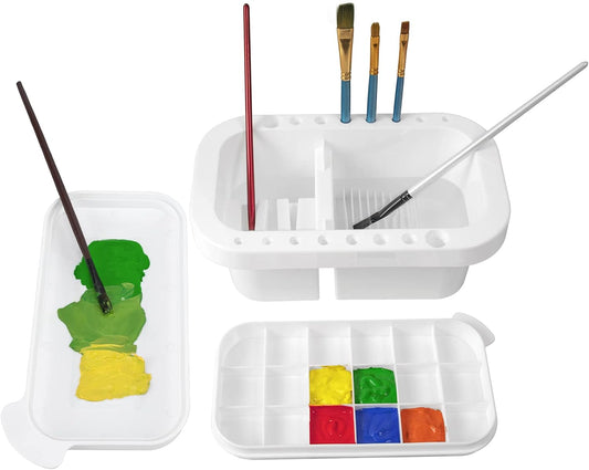 Paint Brush Cleaner Holder and Organizers with Palette White