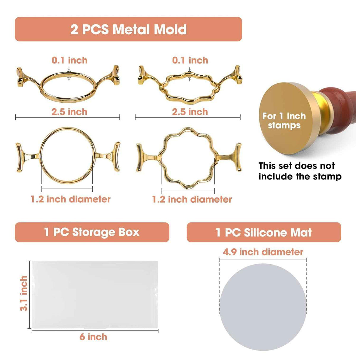 2 Metal Wax Seal Molds with Round Flower Shape,1 INCH