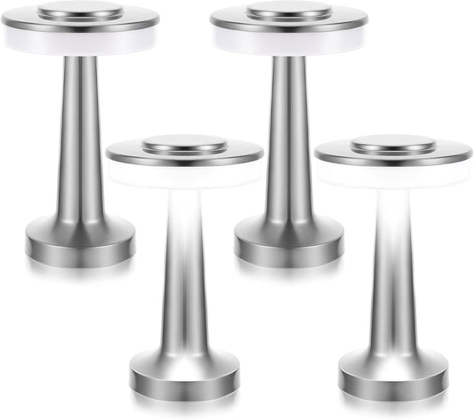 4Pcs Portable Cordless Table Lamp with Touch Sensor Rechargeable Silver