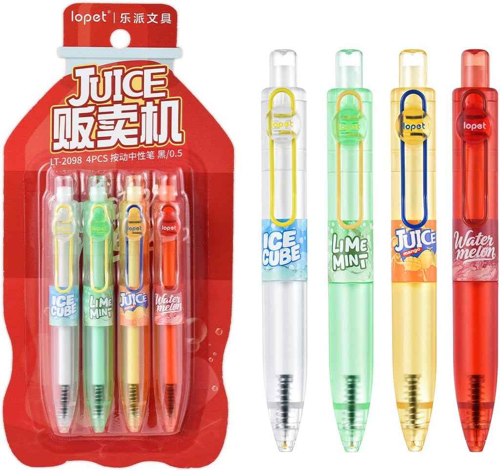 LOPET 4Pcs Juice Retractable Gel Pens 0.5mm Black Ink