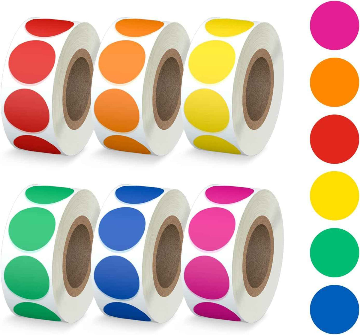 3000pcs 1 inch Dot 6 Rolls Colored Coding Labels