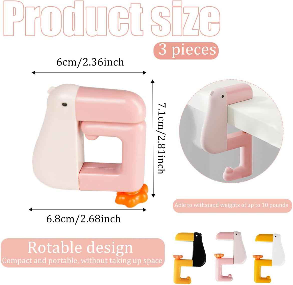 Duck Hooks for Table Under Desk Holder Hanger 3 Pack