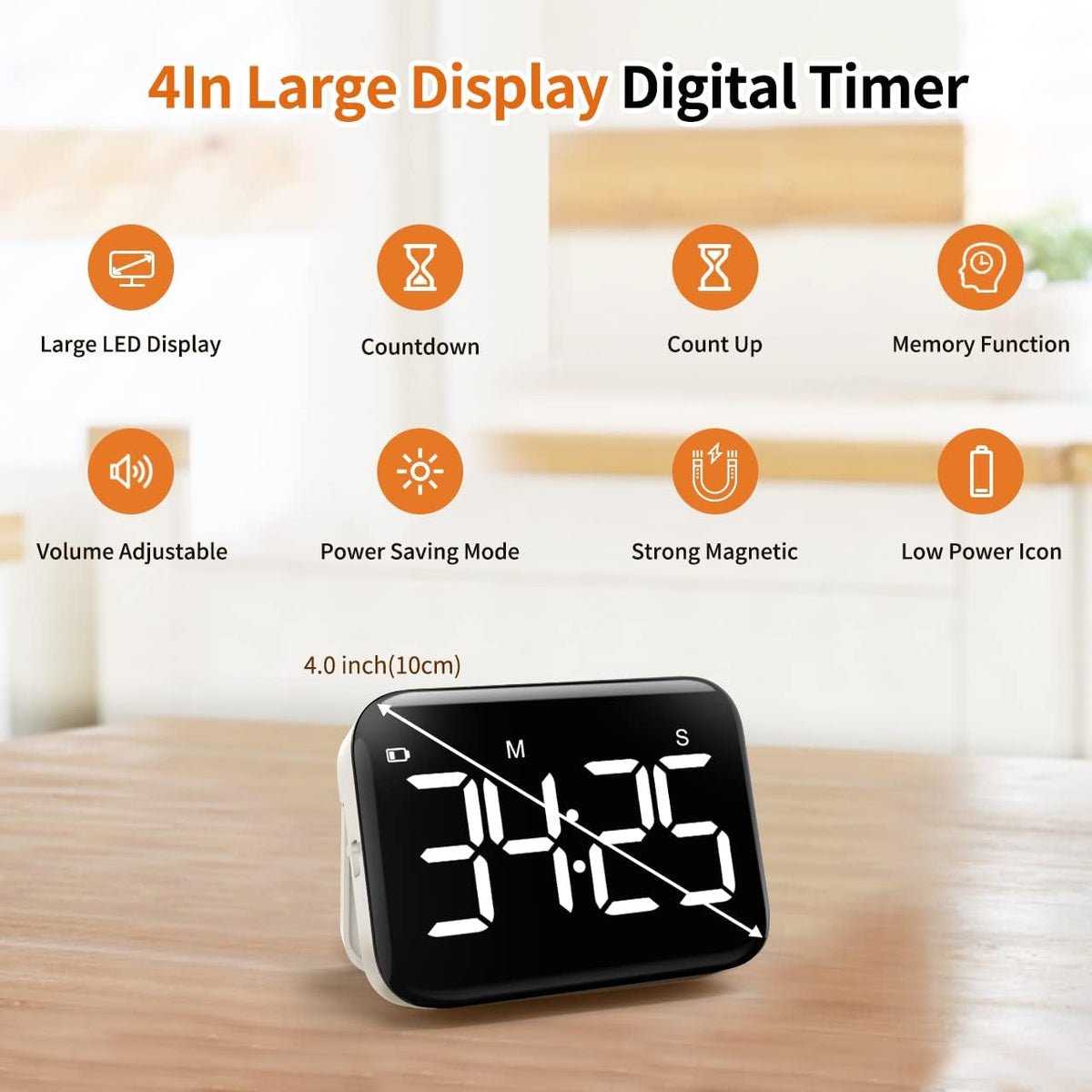 Magnetic Kitchen Digital Timer for Cooking Classroom Large LCD Display