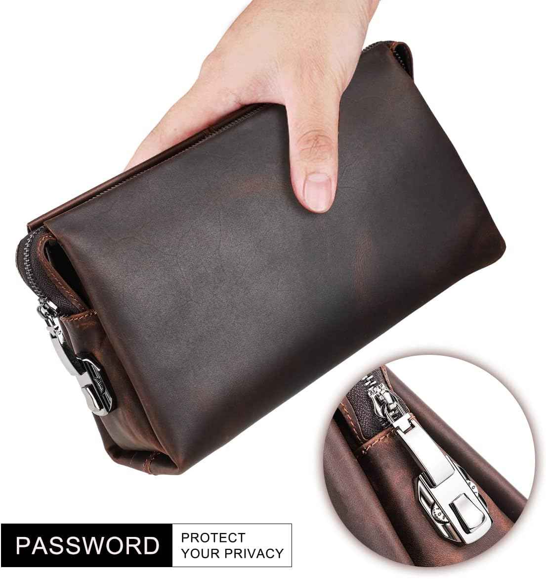 Genuine Leather Men Clutch Purse Bag Wallet Anti Theft