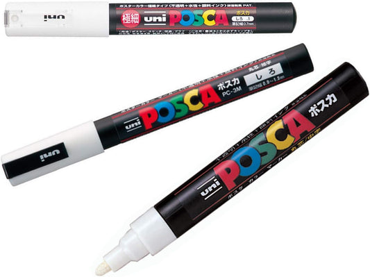 UNI POSCA Acrylfarben-Marker, Weiß, 3 Stück, 1 m, 3 m, 5 m