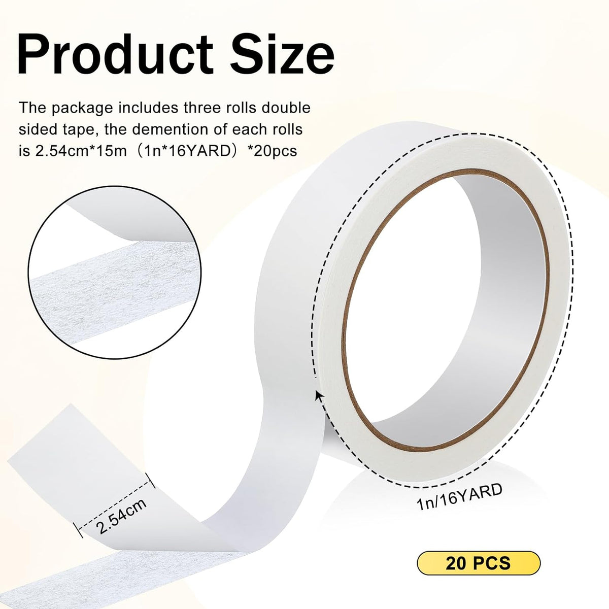 20 rollen dubbelzijdig plakband voor ambachtelijke scrapbooking (1in x 50Ft)