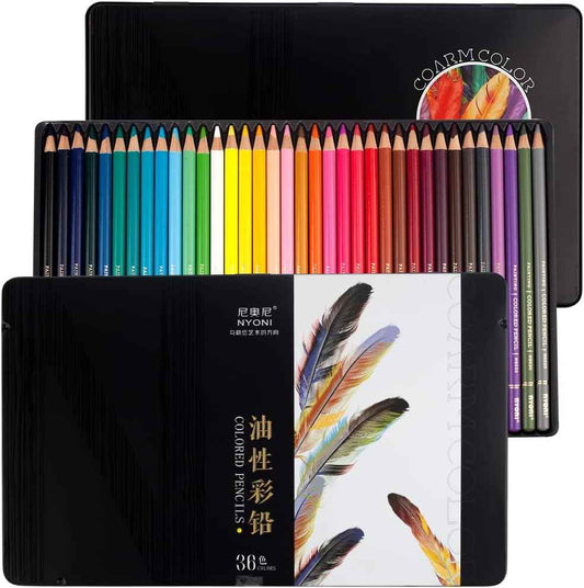 Caja de lata de 36 lápices de dibujo de colores profesionales NYONI