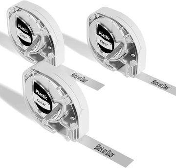 Labeltape (12 mm x 4 m), zwart op transparant, voor DYMO Letra Tag Phomemo P12