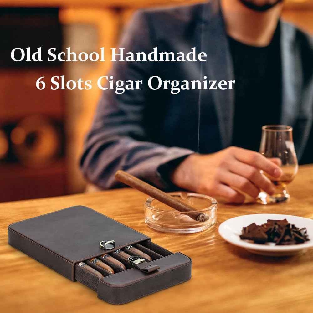 6 Slot Leather Cigar Case Organizer