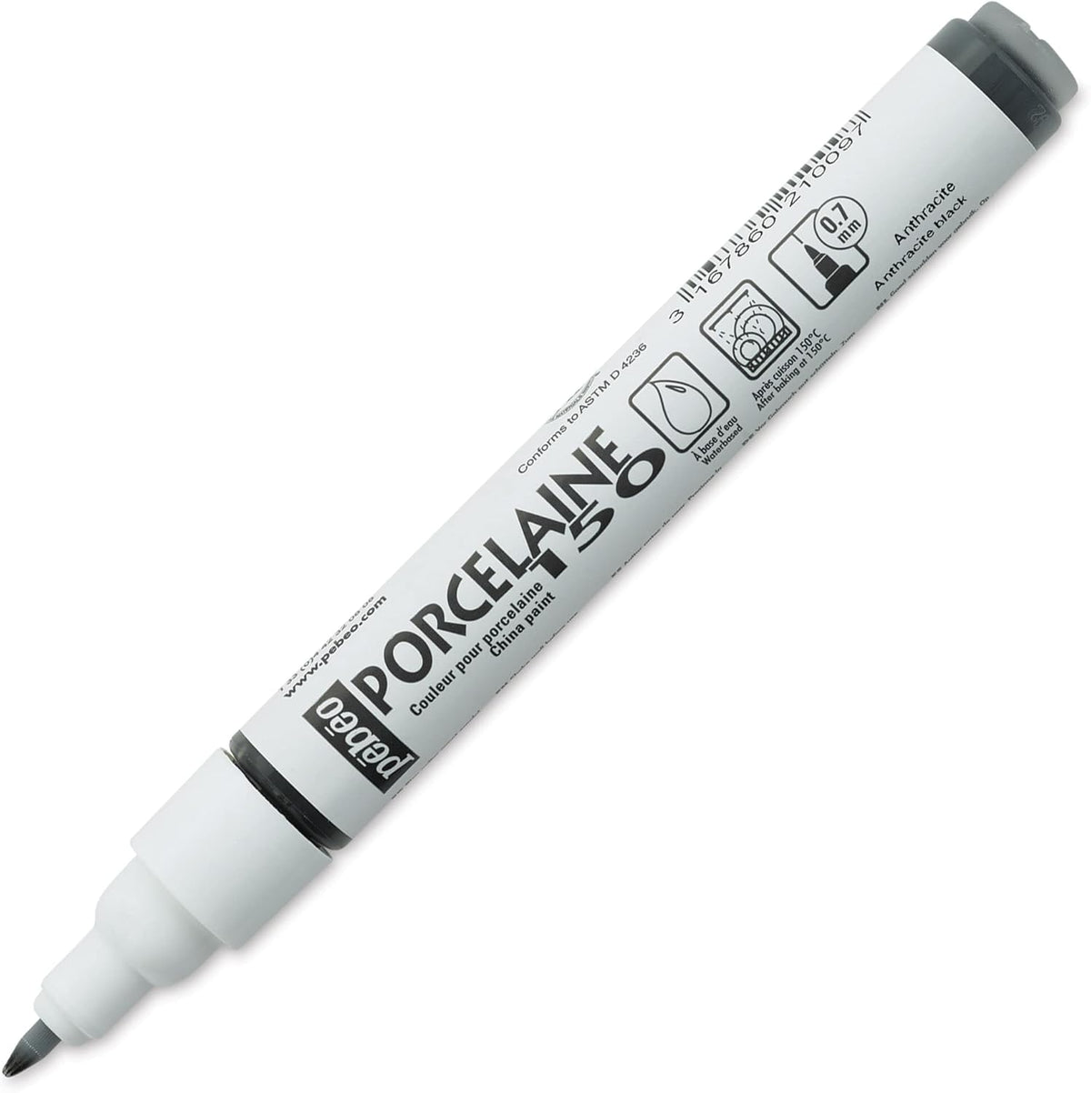 Pebeo Porcelaine 150, China Paint Fine Tip Marker 0.7mm Anthracte Black